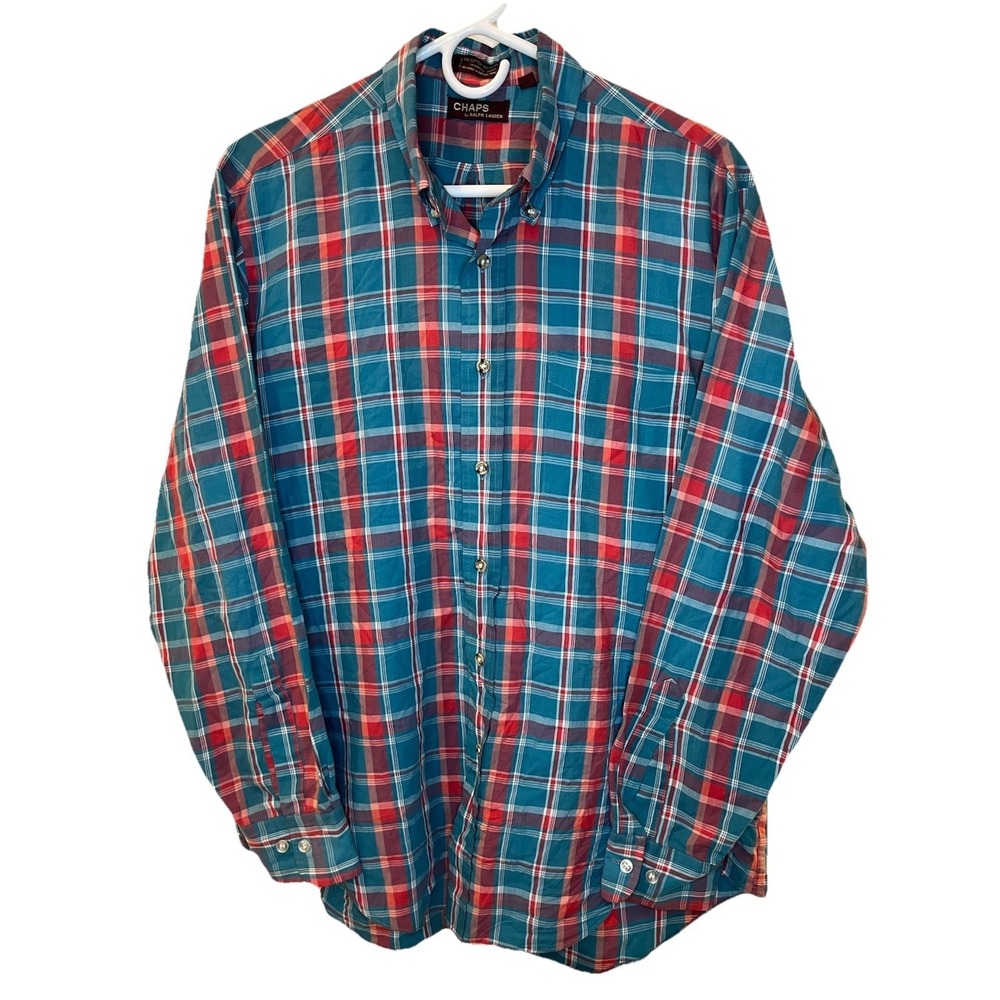 Vintage Chaps Ralph Lauren Plaid Button‎ Down Shirt Mens Large 90s Preppy Cotton